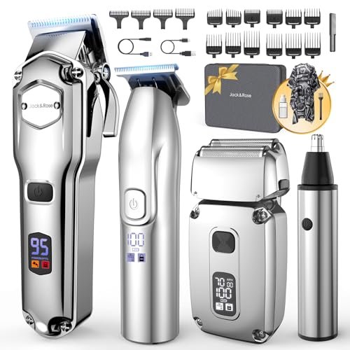 Jack & Rose Hair Clippers for Men Set Professional - Cordless Men Hair Trimmer, Electric Shaver, 4 in 1 Barber Kit with LED Display for Nose, Body, Bald Head Avelisse