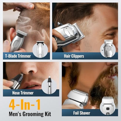 Jack & Rose Hair Clippers for Men Set Professional - Cordless Men Hair Trimmer, Electric Shaver, 4 in 1 Barber Kit with LED Display for Nose, Body, Bald Head Avelisse