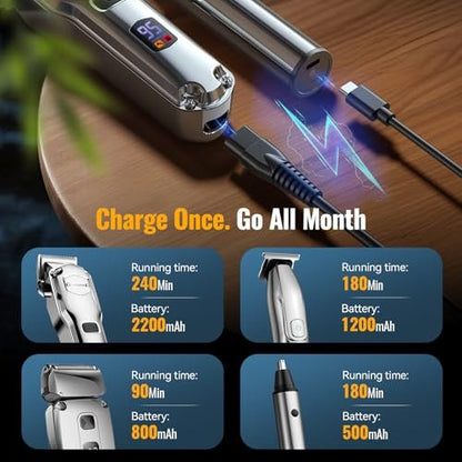 Jack & Rose Hair Clippers for Men Set Professional - Cordless Men Hair Trimmer, Electric Shaver, 4 in 1 Barber Kit with LED Display for Nose, Body, Bald Head Avelisse