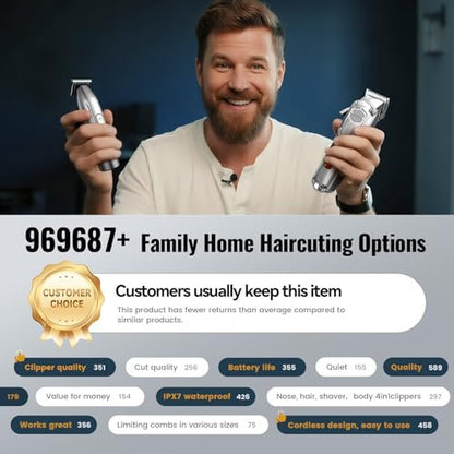 Jack & Rose Hair Clippers for Men Set Professional - Cordless Men Hair Trimmer, Electric Shaver, 4 in 1 Barber Kit with LED Display for Nose, Body, Bald Head Avelisse