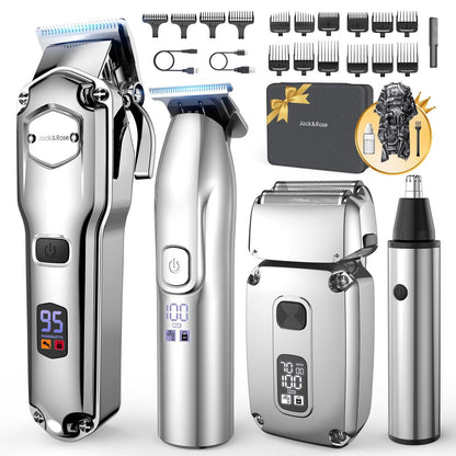 Jack & Rose Hair Clippers for Men Set Professional - Cordless Men Hair Trimmer, Electric Shaver, 4 in 1 Barber Kit with LED Display for Nose, Body, Bald Head Avelisse