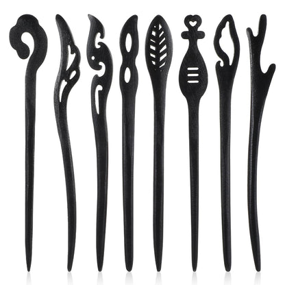 8-Piece Wooden Hair Sticks for Women - Vintage Chinese Chignon & Japanese Bun Maker Hairpins for Long Hair, Handmade Bun Hair Forks Accessories, Hanfu Pins for Women & Girls Avelisse