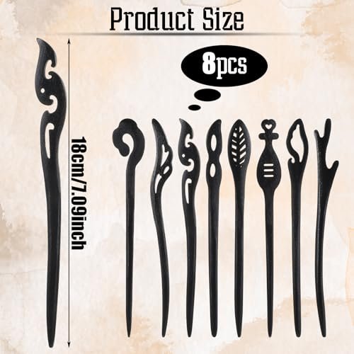 8-Piece Wooden Hair Sticks for Women - Vintage Chinese Chignon & Japanese Bun Maker Hairpins for Long Hair, Handmade Bun Hair Forks Accessories, Hanfu Pins for Women & Girls Avelisse
