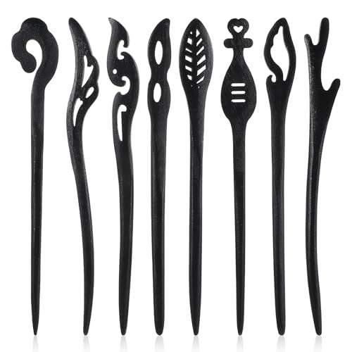 8-Piece Wooden Hair Sticks for Women - Vintage Chinese Chignon & Japanese Bun Maker Hairpins for Long Hair, Handmade Bun Hair Forks Accessories, Hanfu Pins for Women & Girls Avelisse