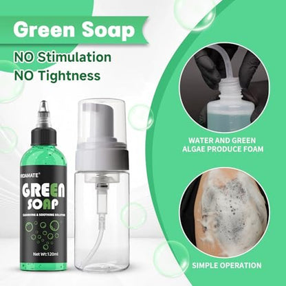 proamate Green Tattoo Soap 4OZ (120ml) with Foaming Bottle - Tattoo Aftercare & Piercing Cleaner, Gentle Skin Cleanser for Tattoos and Piercings