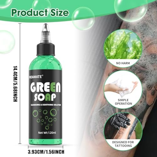 proamate Green Tattoo Soap 4OZ (120ml) with Foaming Bottle - Tattoo Aftercare & Piercing Cleaner, Gentle Skin Cleanser for Tattoos and Piercings - görsel 12