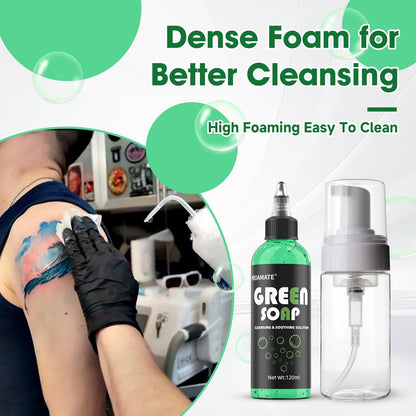 proamate Green Tattoo Soap 4OZ (120ml) with Foaming Bottle - Tattoo Aftercare & Piercing Cleaner, Gentle Skin Cleanser for Tattoos and Piercings