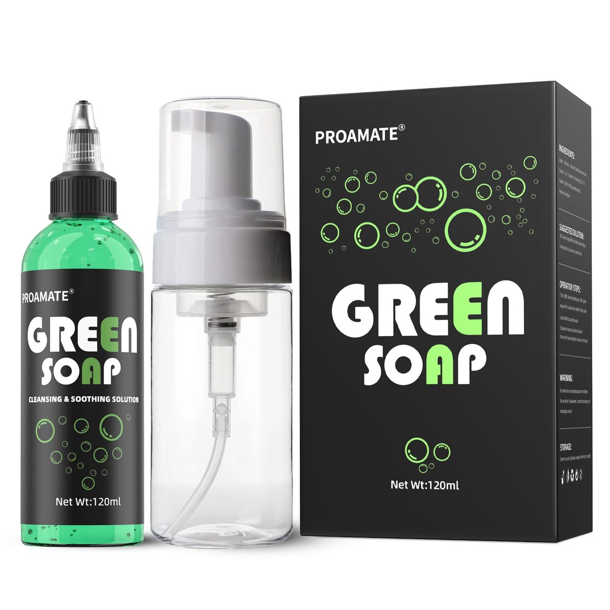proamate Green Tattoo Soap 4OZ (120ml) with Foaming Bottle - Tattoo Aftercare & Piercing Cleaner, Gentle Skin Cleanser for Tattoos and Piercings - görsel 1