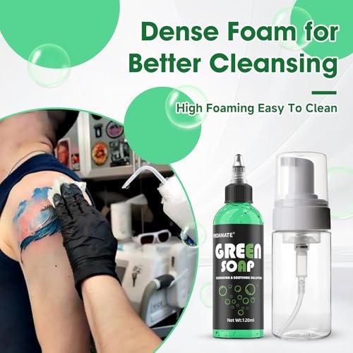 proamate Green Tattoo Soap 4OZ (120ml) with Foaming Bottle - Tattoo Aftercare & Piercing Cleaner, Gentle Skin Cleanser for Tattoos and Piercings - görsel 6