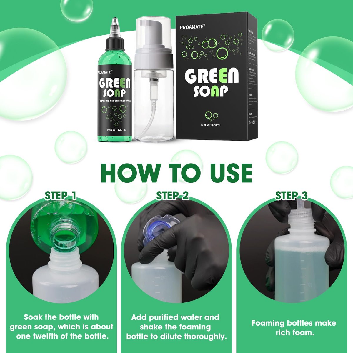 proamate Green Tattoo Soap 4OZ (120ml) with Foaming Bottle - Tattoo Aftercare & Piercing Cleaner, Gentle Skin Cleanser for Tattoos and Piercings - görsel 13