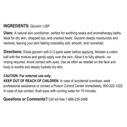 A+Health Pure Glycerin 16 oz - Vegetable-Based Skin Moisturizer, Paraben & Phthalate Free, 99.5% Anhydrous, Made in USA