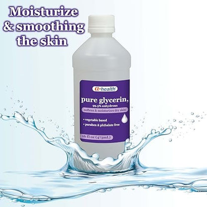 A+Health Pure Glycerin 16 oz - Vegetable-Based Skin Moisturizer, Paraben & Phthalate Free, 99.5% Anhydrous, Made in USA