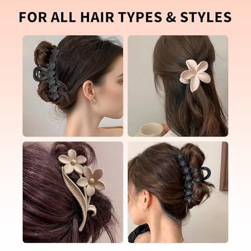 6pcs Flower Claw Clips for Women - Hawaiian Hibiscus Hair Clips, Non-Slip Matte Finish, Black & Cream, Large for Thick Hair, Cute Hair Accessories for Travel Beach Daily - görsel 6