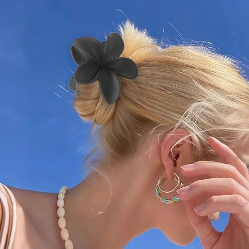 6pcs Flower Claw Clips for Women - Hawaiian Hibiscus Hair Clips, Non-Slip Matte Finish, Black & Cream, Large for Thick Hair, Cute Hair Accessories for Travel Beach Daily - görsel 10
