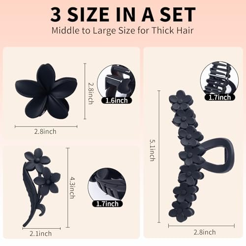 6pcs Flower Claw Clips for Women - Hawaiian Hibiscus Hair Clips, Non-Slip Matte Finish, Black & Cream, Large for Thick Hair, Cute Hair Accessories for Travel Beach Daily - görsel 4