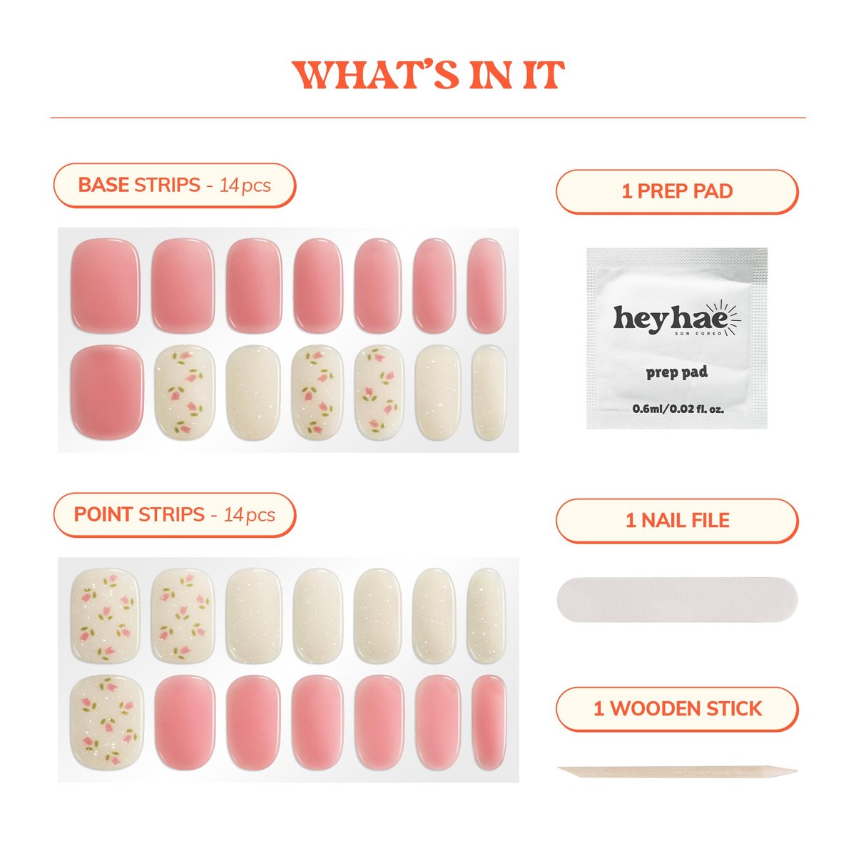 Heyhae Semi Cured Gel Nail Strips - No LED Lamp Needed, Easy Apply & Remove, Salon Quality - 28 Strips + Prep Pads, File & Stick - Hey, Love Me, Love Me Not Avelisse