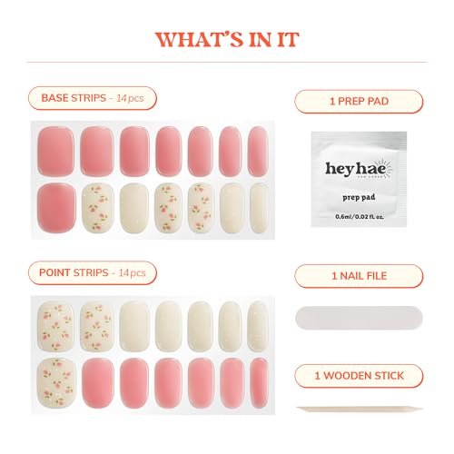 Heyhae Semi Cured Gel Nail Strips - No LED Lamp Needed, Easy Apply & Remove, Salon Quality - 28 Strips + Prep Pads, File & Stick - Hey, Love Me, Love Me Not Avelisse