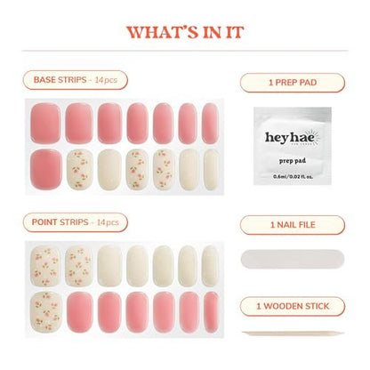 Heyhae Semi Cured Gel Nail Strips - No LED Lamp Needed, Easy Apply & Remove, Salon Quality - 28 Strips + Prep Pads, File & Stick - Hey, Love Me, Love Me Not Avelisse