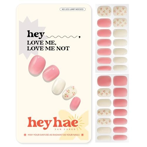 Heyhae Semi Cured Gel Nail Strips - No LED Lamp Needed, Easy Apply & Remove, Salon Quality - 28 Strips + Prep Pads, File & Stick - Hey, Love Me, Love Me Not Avelisse
