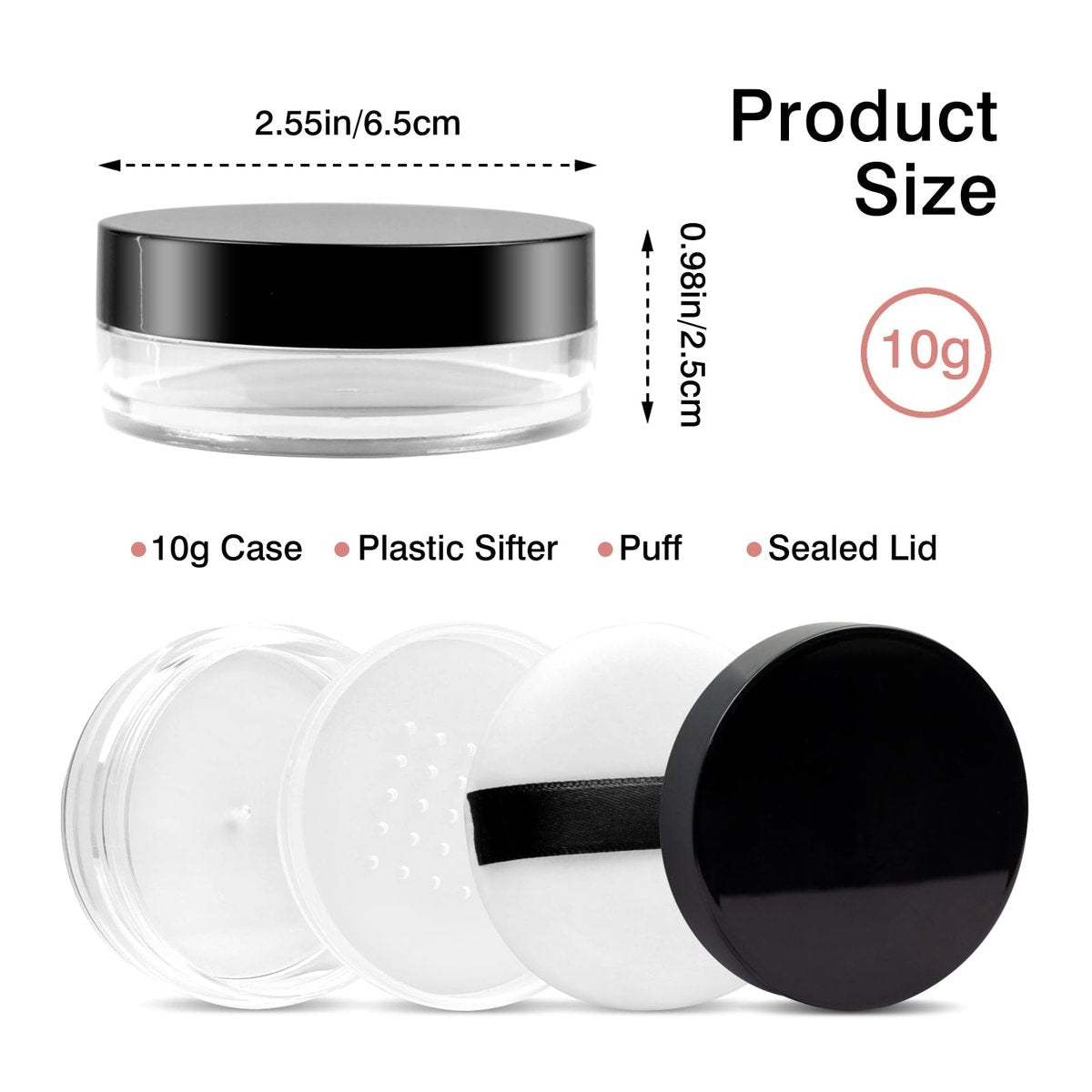 10g Refillable Loose Powder Container with Sifter & Puff – Travel Cosmetic Jar Compact with Lid, Empty Makeup Box for Face Powder - görsel 7