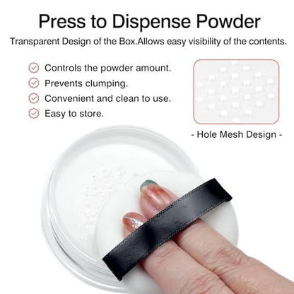 10g Refillable Loose Powder Container with Sifter & Puff – Travel Cosmetic Jar Compact with Lid, Empty Makeup Box for Face Powder