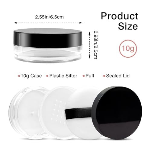 10g Refillable Loose Powder Container with Sifter & Puff – Travel Cosmetic Jar Compact with Lid, Empty Makeup Box for Face Powder - görsel 8
