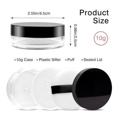 10g Refillable Loose Powder Container with Sifter & Puff – Travel Cosmetic Jar Compact with Lid, Empty Makeup Box for Face Powder