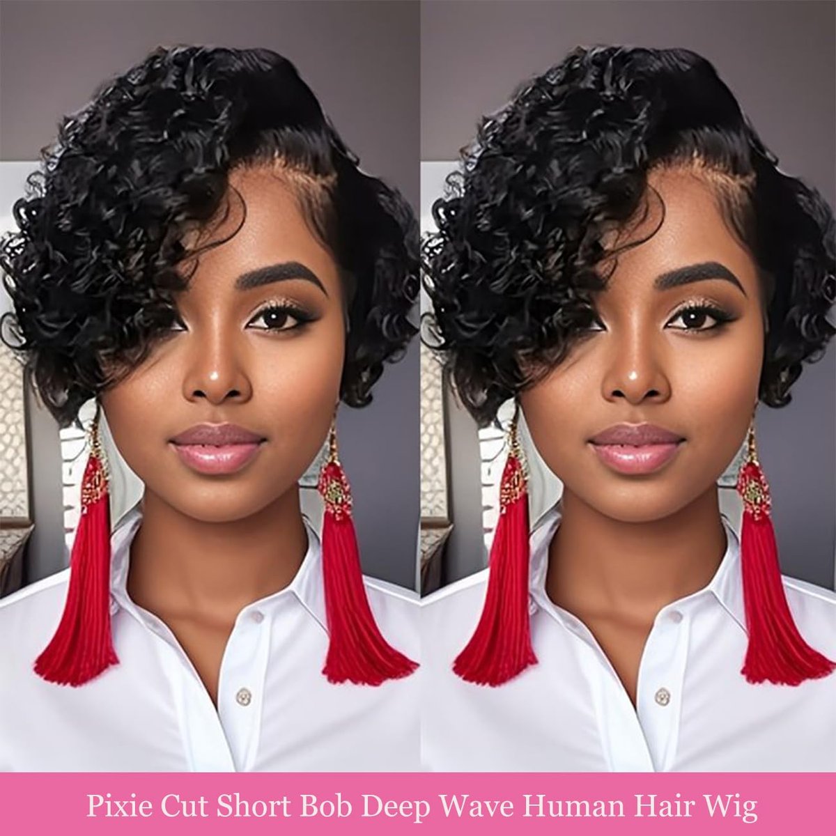Bworto Pixie Cut Short Bob Frontal Wigs Human Hair Pre Plucked Deep Wave 13x4 HD Lace Front Curly Wigs for Black Women Natural Black Wig 6 Inch Avelisse