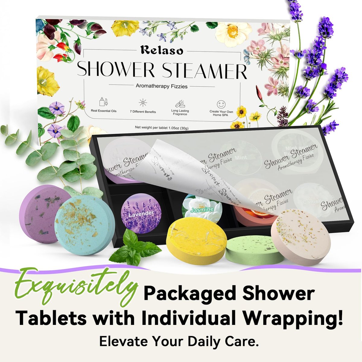 Relaso Shower Steamers Aromatherapy 8 Pack – Premium Shower Bombs with Natural Essential Oils, Luxury Gift Box, Home Spa Stress Relief & Relaxation Self Care - görsel 12