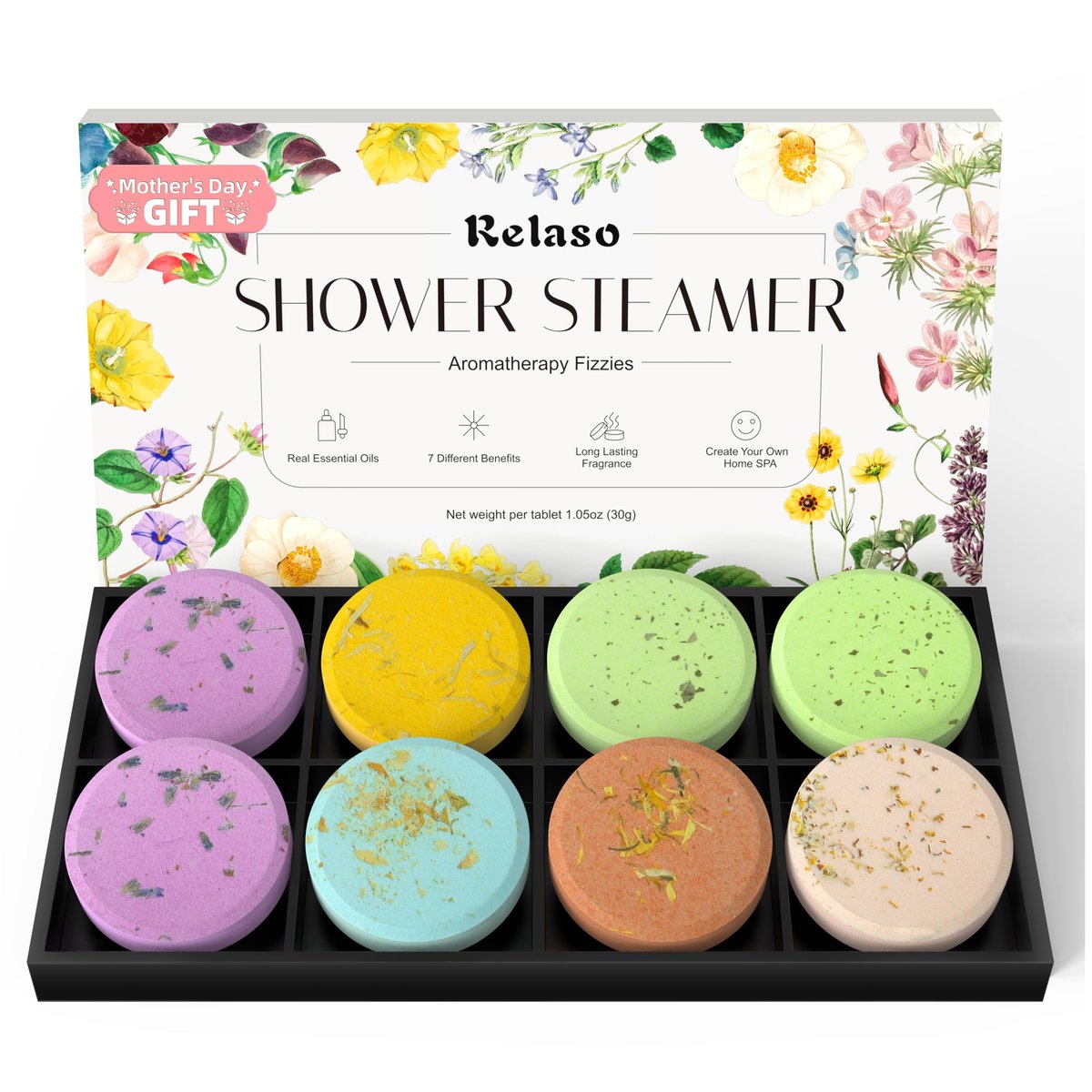 Relaso Shower Steamers Aromatherapy 8 Pack – Premium Shower Bombs with Natural Essential Oils, Luxury Gift Box, Home Spa Stress Relief & Relaxation Self Care - görsel 2