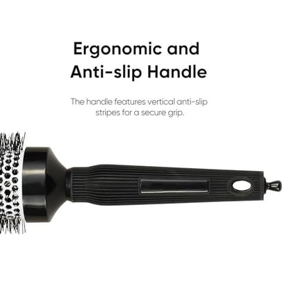 Ceramic Round Brush for Blow Drying Set - Professional Blowout, Styling & Curling, Reduces Frizz, Enhances Shine, Includes Sectioning Pick & 4 Clips Avelisse