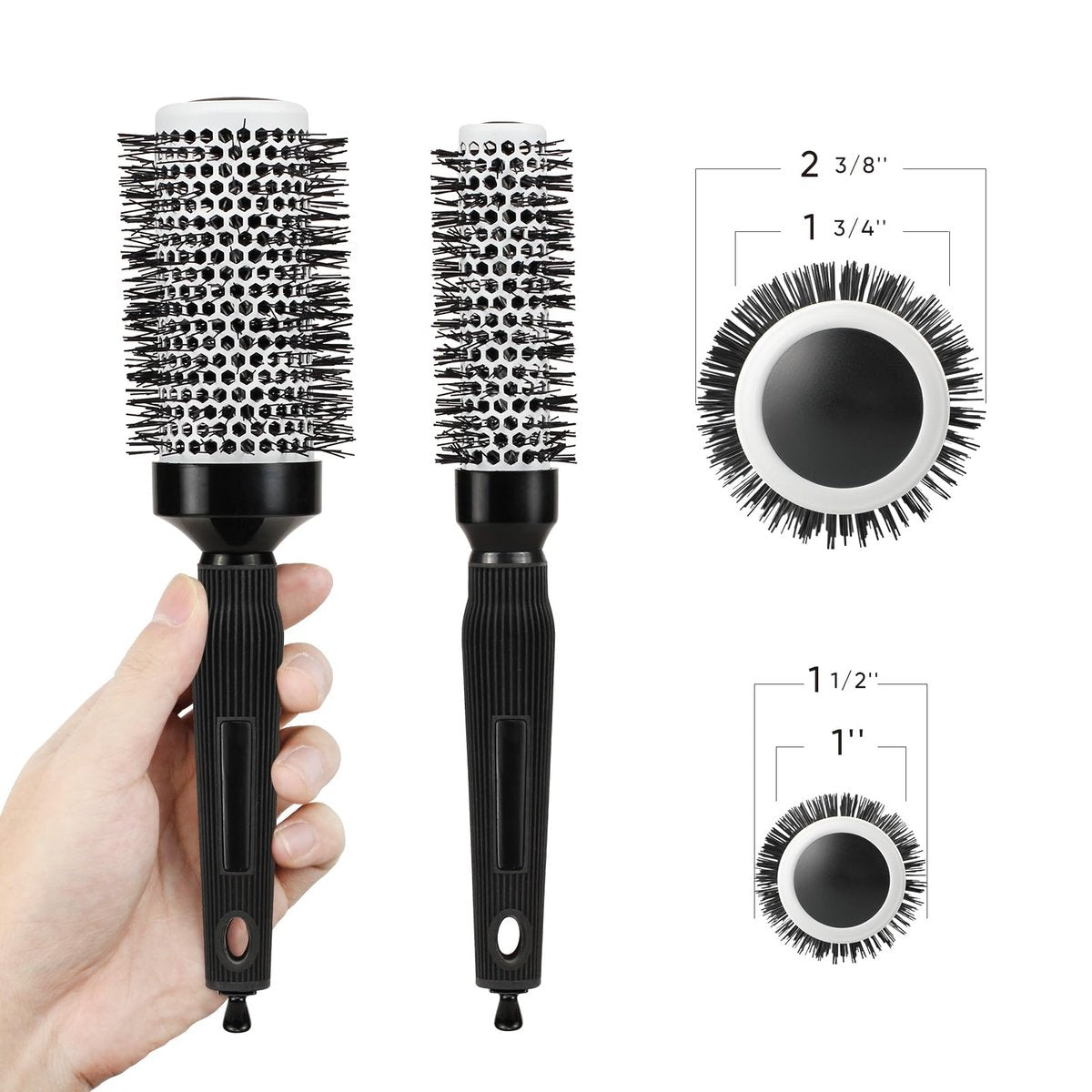 Ceramic Round Brush for Blow Drying Set - Professional Blowout, Styling & Curling, Reduces Frizz, Enhances Shine, Includes Sectioning Pick & 4 Clips Avelisse