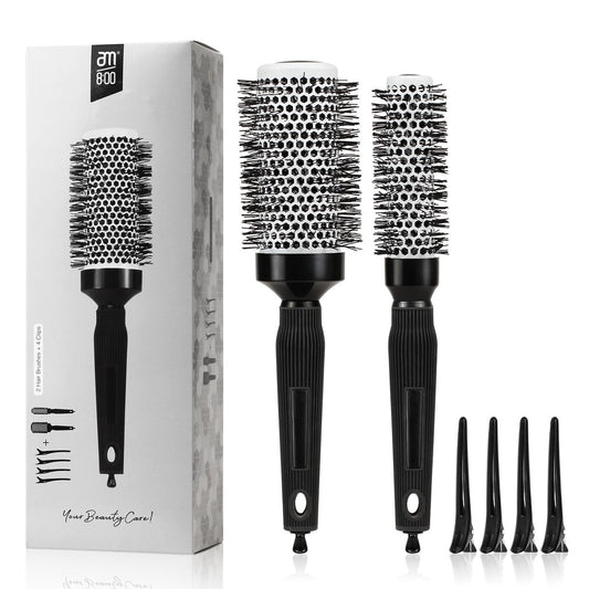 Ceramic Round Brush for Blow Drying Set - Professional Blowout, Styling & Curling, Reduces Frizz, Enhances Shine, Includes Sectioning Pick & 4 Clips Avelisse