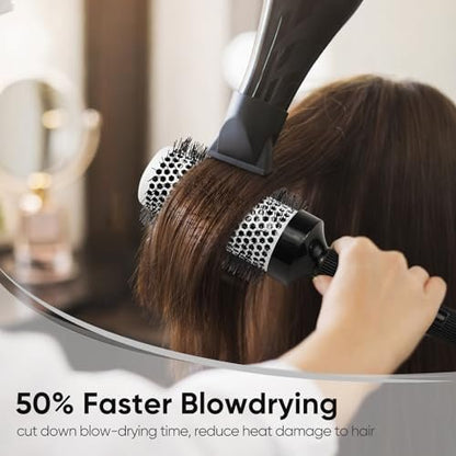 Ceramic Round Brush for Blow Drying Set - Professional Blowout, Styling & Curling, Reduces Frizz, Enhances Shine, Includes Sectioning Pick & 4 Clips Avelisse
