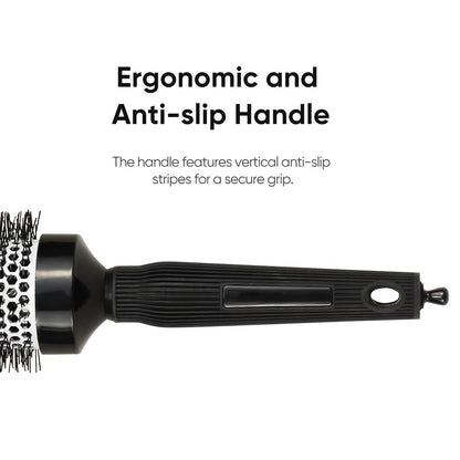 Ceramic Round Brush for Blow Drying Set - Professional Blowout, Styling & Curling, Reduces Frizz, Enhances Shine, Includes Sectioning Pick & 4 Clips Avelisse