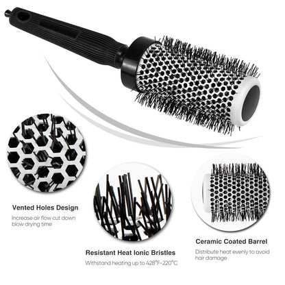 Ceramic Round Brush for Blow Drying Set - Professional Blowout, Styling & Curling, Reduces Frizz, Enhances Shine, Includes Sectioning Pick & 4 Clips Avelisse