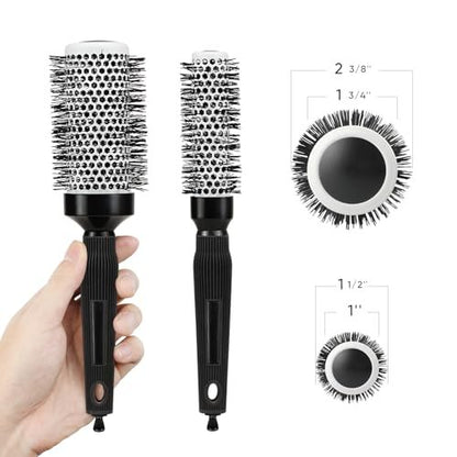 Ceramic Round Brush for Blow Drying Set - Professional Blowout, Styling & Curling, Reduces Frizz, Enhances Shine, Includes Sectioning Pick & 4 Clips Avelisse