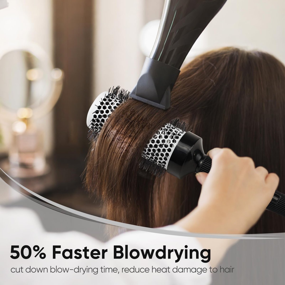 Ceramic Round Brush for Blow Drying Set - Professional Blowout, Styling & Curling, Reduces Frizz, Enhances Shine, Includes Sectioning Pick & 4 Clips Avelisse