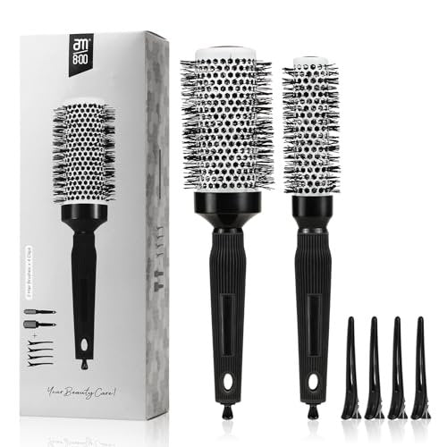 Ceramic Round Brush for Blow Drying Set - Professional Blowout, Styling & Curling, Reduces Frizz, Enhances Shine, Includes Sectioning Pick & 4 Clips Avelisse