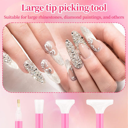 30PCS Rhinestone Picker Tool Set: Acrylic Rhinestone Pen Applicator, Dual-Ended Nail Art Dotting Pens, Wax Tips, Storage Tray & Clay Tools for DIY Nail Art