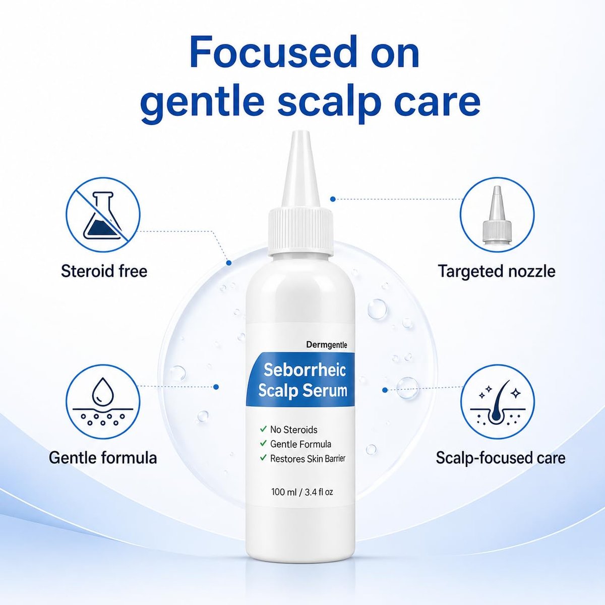 Dermgentle Seborrheic Scalp Serum 8X FAST ACTING - Soothing Redness & Dermatitis - Fast-Acting Ointment for Scalp, Face, Chest & Body for Men & Women (1 Pack) Avelisse
