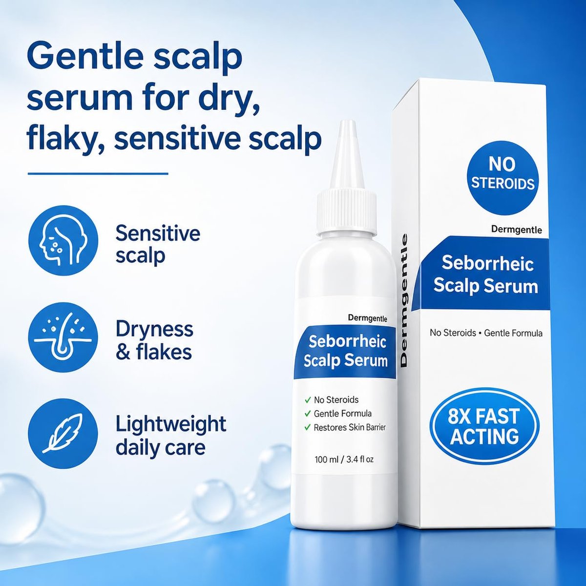 Dermgentle Seborrheic Scalp Serum 8X FAST ACTING - Soothing Redness & Dermatitis - Fast-Acting Ointment for Scalp, Face, Chest & Body for Men & Women (1 Pack) Avelisse