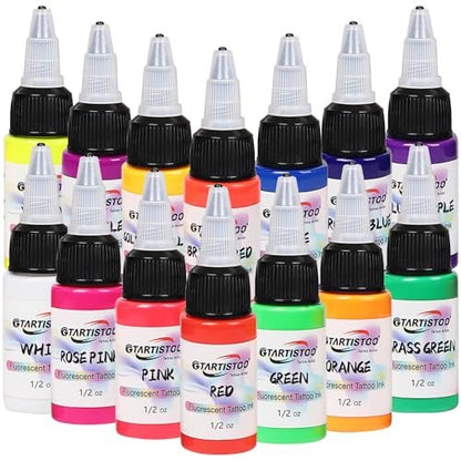 GTARTISTOO 14 Color Tattoo Ink Set - 1/2 oz (15ml) Professional Fluorescent Tattoo Inks Pigment Kit Avelisse