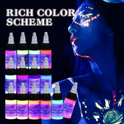 GTARTISTOO 14 Color Tattoo Ink Set - 1/2 oz (15ml) Professional Fluorescent Tattoo Inks Pigment Kit Avelisse