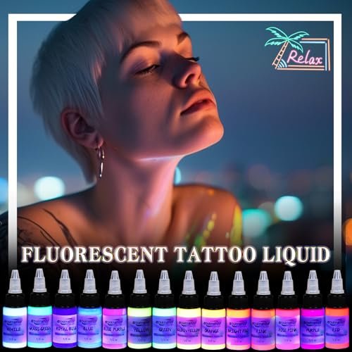 GTARTISTOO 14 Color Tattoo Ink Set - 1/2 oz (15ml) Professional Fluorescent Tattoo Inks Pigment Kit Avelisse