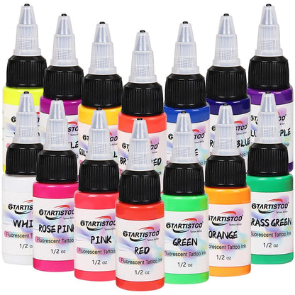 GTARTISTOO 14 Color Tattoo Ink Set - 1/2 oz (15ml) Professional Fluorescent Tattoo Inks Pigment Kit Avelisse