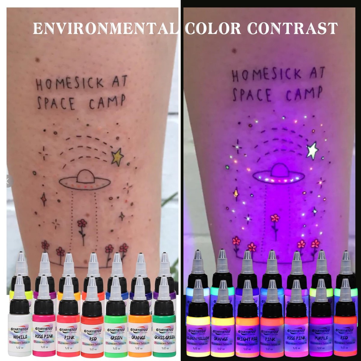 GTARTISTOO 14 Color Tattoo Ink Set - 1/2 oz (15ml) Professional Fluorescent Tattoo Inks Pigment Kit Avelisse