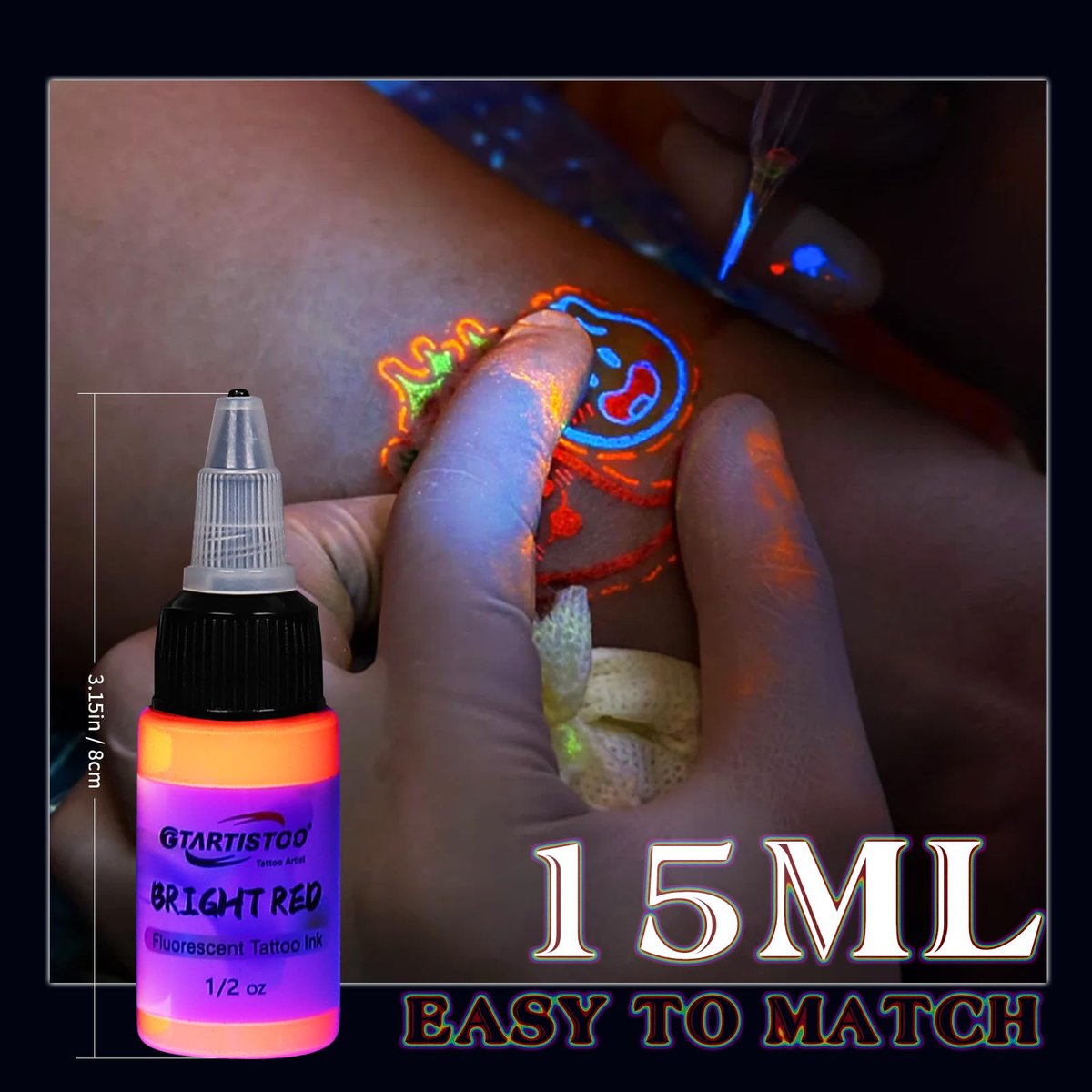 GTARTISTOO 14 Color Tattoo Ink Set - 1/2 oz (15ml) Professional Fluorescent Tattoo Inks Pigment Kit Avelisse