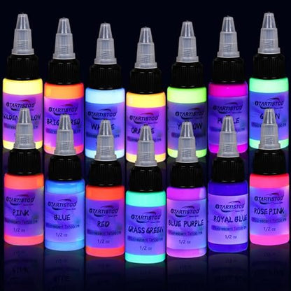 GTARTISTOO 14 Color Tattoo Ink Set - 1/2 oz (15ml) Professional Fluorescent Tattoo Inks Pigment Kit Avelisse