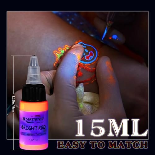 GTARTISTOO 14 Color Tattoo Ink Set - 1/2 oz (15ml) Professional Fluorescent Tattoo Inks Pigment Kit Avelisse